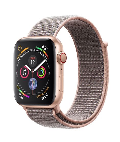 Apple iWatch Series 4 40mm Gold Aluminum Case With Pink Sand Sport Loop - Cellular (MTUK2)