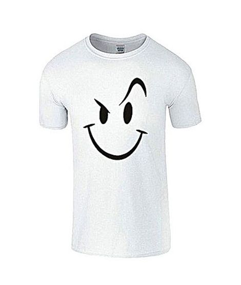 AZ Makers Smile Face Printed V-Neck T-Shirt For Men - White