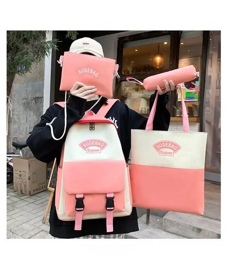 Charming Closet 17” Stylish Bag Pack 4 Pcs Pink (0020)
