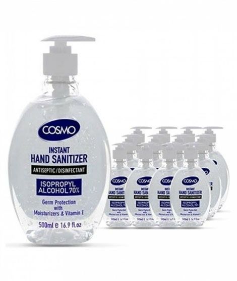 Cosmo Instant Hand Sanitizer 500ml (70% Alcohol ISO Certified) Pack Of 100 With 10 Free