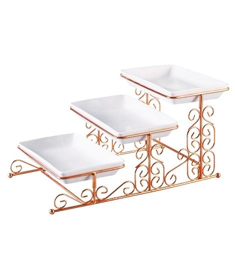 Easy Shop 3 Floor Fancy Tray Set With Stand Golden