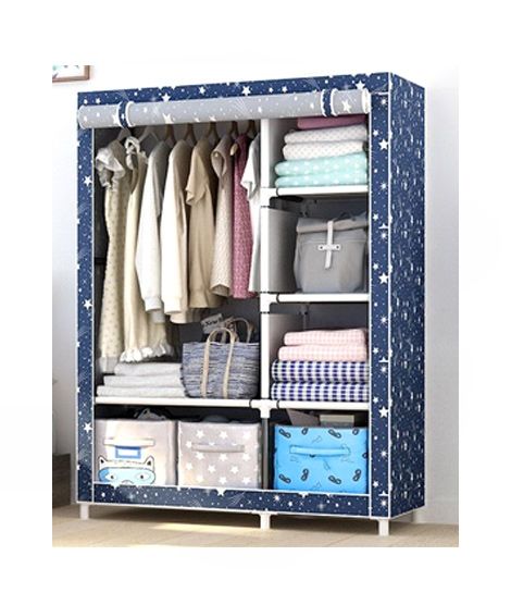 Easy Shop Five Shelf & One Sided Hanging Cloth Wardrobe Blue