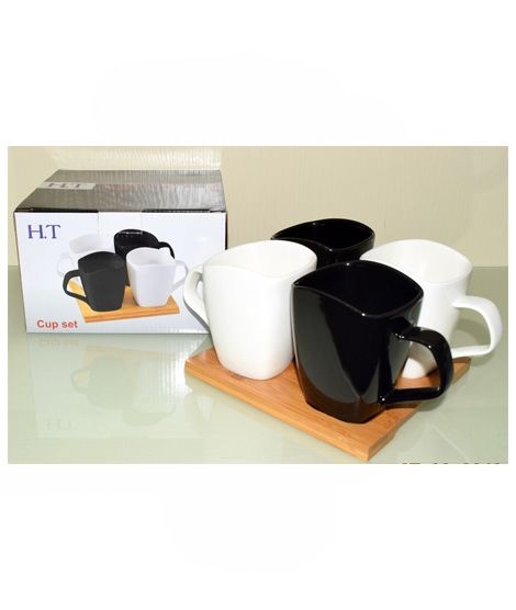 Easy Shop Tea Cup Set Of 4 With Bamboo Tray (0934)