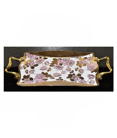 Easy Shop 16” Printed Serving Tray With Steel Handle Golden