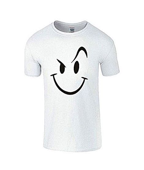 Fashionism Cotton Smile Face Emoji T-Shirt For Men White