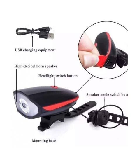G-Mart Bicycle Led Headlight Light with Bell USB