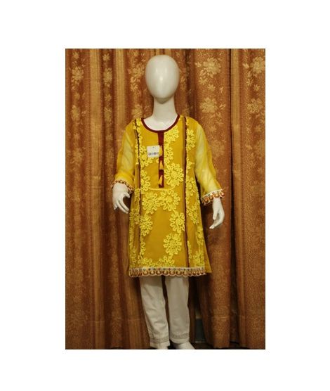 Hi-fi Bazaar Cotton Embroidery Dress For Girls Yellow (0006)