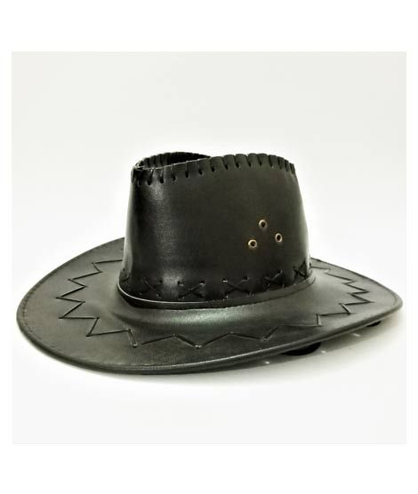 King PU Cowboy Leather Hat Cap Black