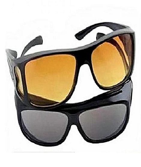 M.Mart HD Night Vision & Day Glasses Black & Yellow Pack Of 2