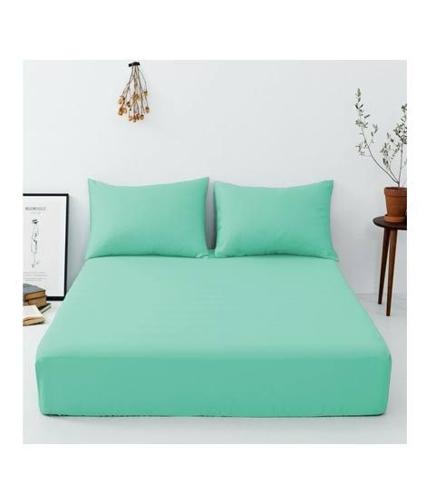 Maguari Luxury Cotton Fitted Single Bed Sheet With Pillow Cover Green