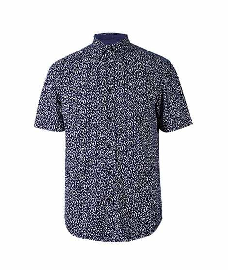 Marks & Spencer Floral Print Men's Shirt Royal Blue (T253017Q)