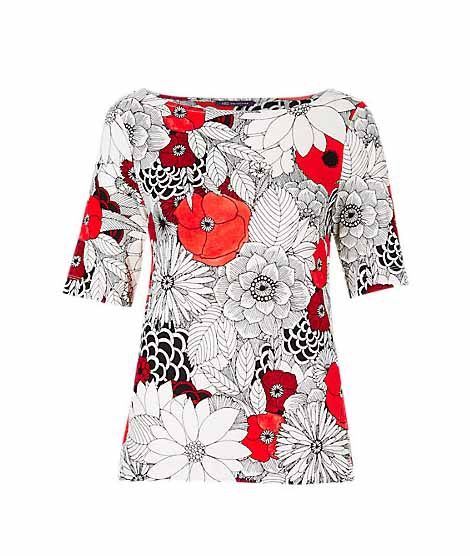 Marks & Spencer Floral Print Slash Neck Half Sleeve Women's T-Shirt Red (T416431J)