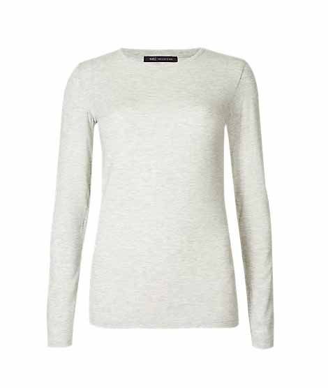 Marks & Spencer Modal Rich Round Neck Long Sleeve Women's T-Shirt Grey (T416710J)