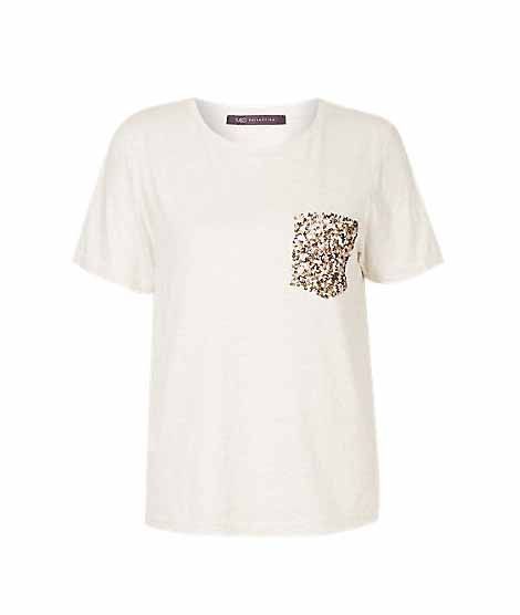 Marks & Spencer Sequin Pocket Women's T-Shirt Ivory (T416417J)