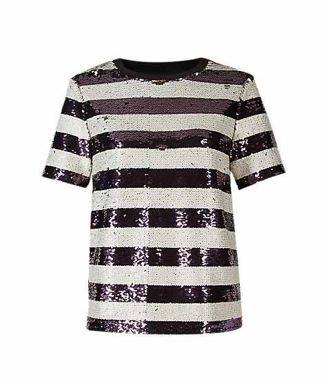 Marks & Spencer Sequin Striped Short Sleeve Women's T-Shirt Ivory (T414323U)
