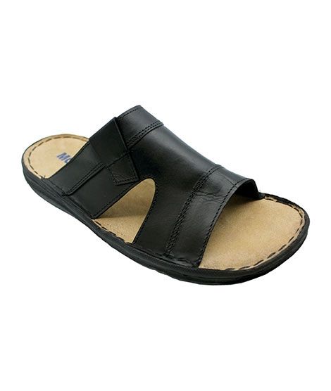 Mozax Casual Leather Slipper For Men Black (BK-243)