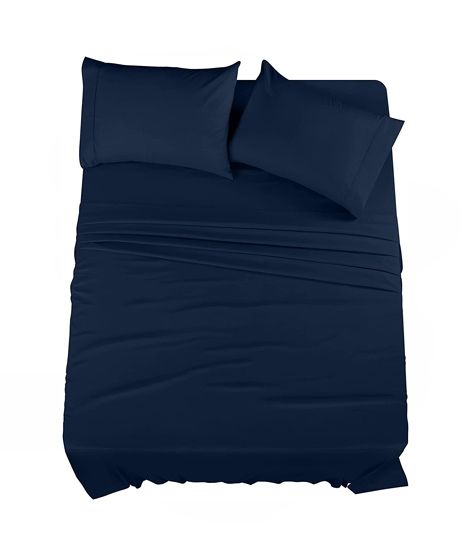 Rainbow Linen Jersey Fitted Bed Sheet King Size Navy Blue (RHP226)