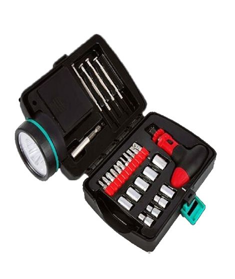 SANDOOQ 26 Pcs Maintenance Tools Kit With Led Emergency Light