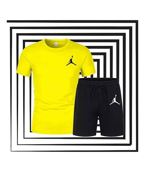 The Smart Shop Jordan T-Shirt And Shorts Black / Yellow (STS35)