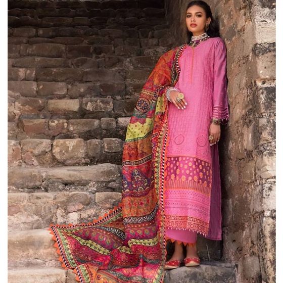 Zainab Chottani Inaya Embroidered Unstitched Chikankari 3 Piece Suit Pink (D-10A)