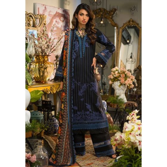 Asim Jofa Prints Rania Premium Embroidered Lawn Unstitched 3 Piece Suit Black (AJPR-33)