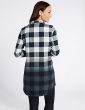 Marks & Spencer Cotton Checked Ombre Longline Women's Shirt Navy (T436868)
