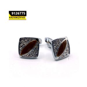Kayazar Modern Men's Cufflinks Silver Brown Crystal Square (9126775)