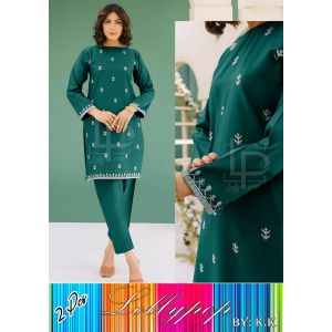RG Shop Embroidery 2 pes suit for women-Dark Green