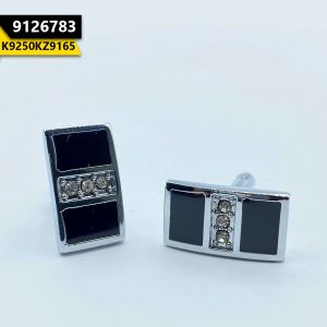 Kayazar Modern Men's Cufflinks Silver Black 3 Stones (9126783)