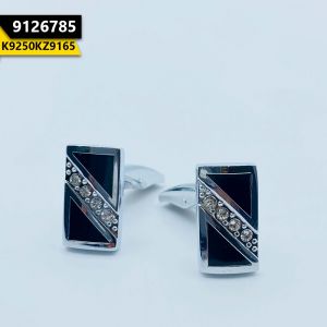 Kayazar Modern Men's Cufflinks Silver Black 4 Stones (9126785)