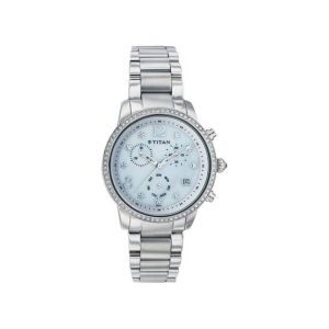Titan Stainless Steel Case Women's Watch - Silver (9854SM02)
