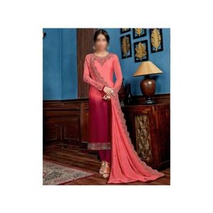 Aj Dukan Embroidered Satin Dress For Women (0212)