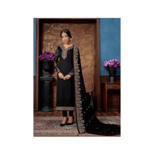 Aj Dukan Embroidered Satin Dress For Women (0214)