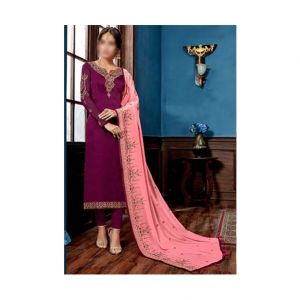 Aj Dukan Embroidered Satin Dress For Women (0216)
