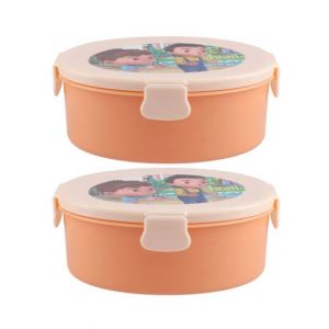 Appollo Oval Lunch Box Peach - Pack of 2