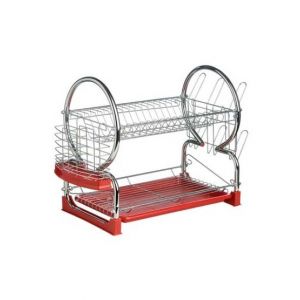 Premier Home 2 Tier Dish Drainer With Red Plastic Tray (509586)