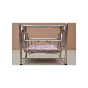 Easy Shop New Born Baby Chrome Swing Cradle with Soft Mattress Bed
