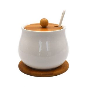 Easy Shop Ceramic Sugar Pot with Bamboo Base