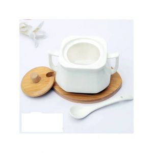 Easy Shop Bamboo Base Ceramic Sugar Pot
