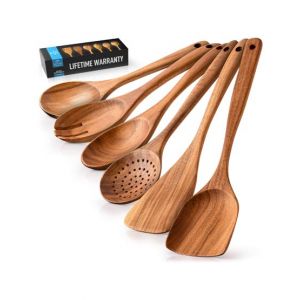 Easy Shop Wooden Sppon Set for Cooking - Set of 6PC
