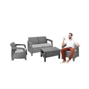 Boss Newly Designed Rattan Allegra Plastic Sofa Set with Printed Cushions-Dark Gray