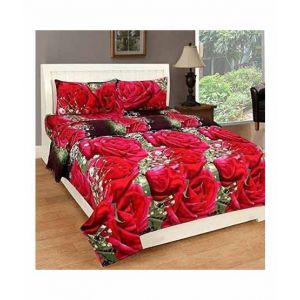 Consult Inn 3D Flower Printed Double Bed Sheet With 2 Pillow Covers (0415)
