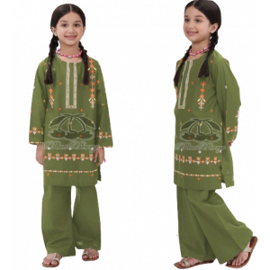 Rg Shop Embroidered Kid’s 2-Piece Suit for Girl-Green
