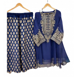 RG Shop Luxury Embroidered 3Pec Suit for Women.-Blue