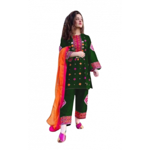RG Shop 2 PC Embroidery Shirt &amp; Trouser for Women.-Green