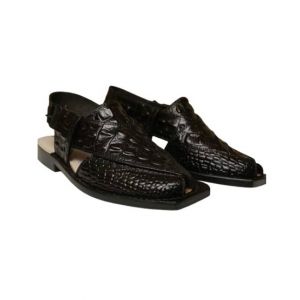 Leather Line Crocodile Kheri Chappal Brown-Black