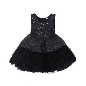 HnH Marketing Frill Fairy Frock With Bow For Women Black-6-10 Months