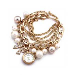 Easy Shop 2In1 Fancy Bracelet & Watch Golden For Women