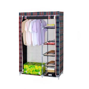 Easy Shop 5 Shelf Cloth Hanging Wardrobe Check Print (0504)