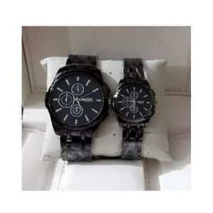 Easy Shop Analog Stainless Steel Couple Watch Black (1018)